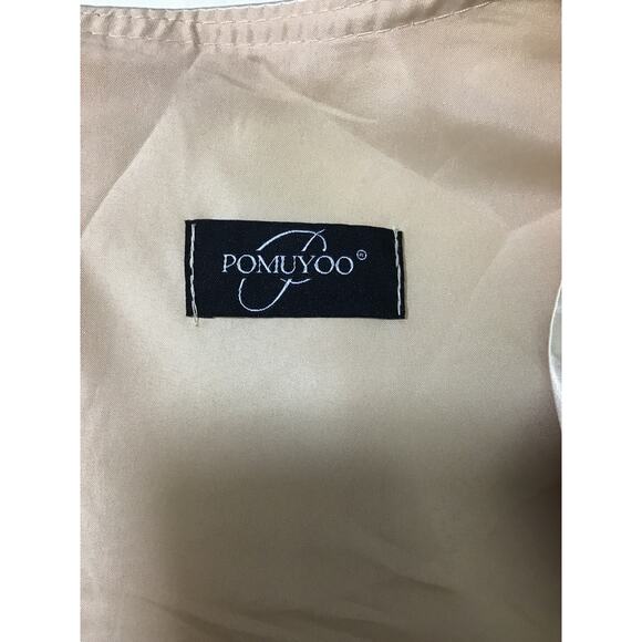 FORMAL SZ 6 S Cream Satin Flutter Sleeve Wrap Bridesmaid Maxi Dress NEW B24 - Picture 7 of 8